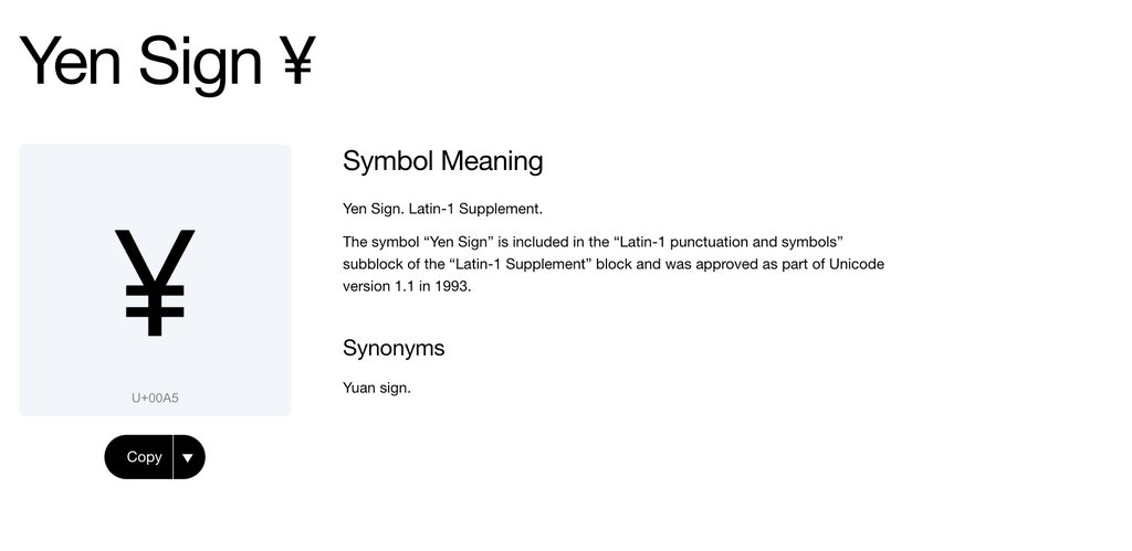 Yen sign alt code
